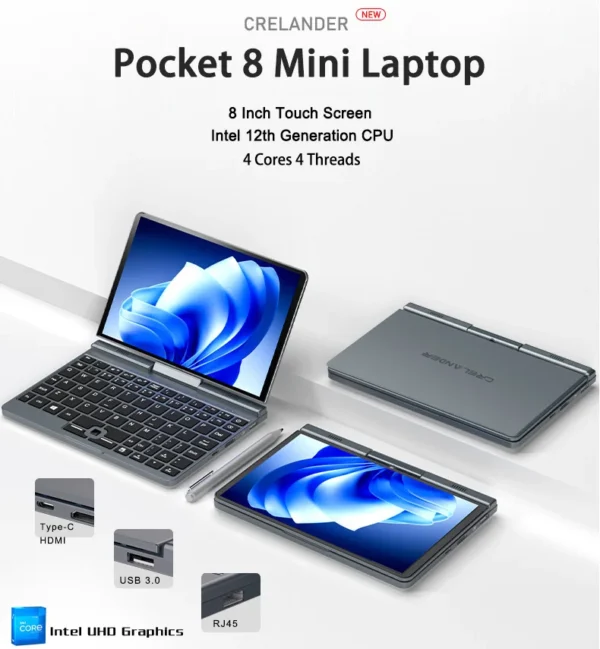 CRELANDER P8 8 Inch Mini Laptop Touchscreen Rotating 360 Degree Intel Alder N100 12GB WiFi6 Notebook Tablet PC Protable Laptops - Image 2