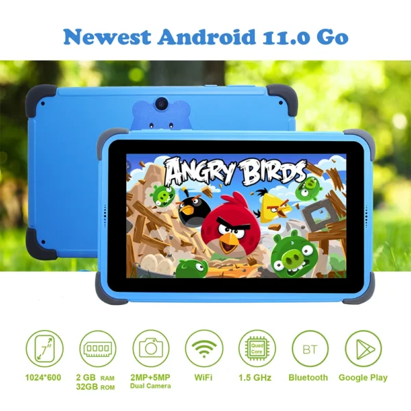 Used Tablets 7'' Android 11 Children Tablet 2GB 32GB 4-Core Tablet for Kids 1024x600 IPS Dual Wifi 5G 3000mAh with Tab Holder - Image 2