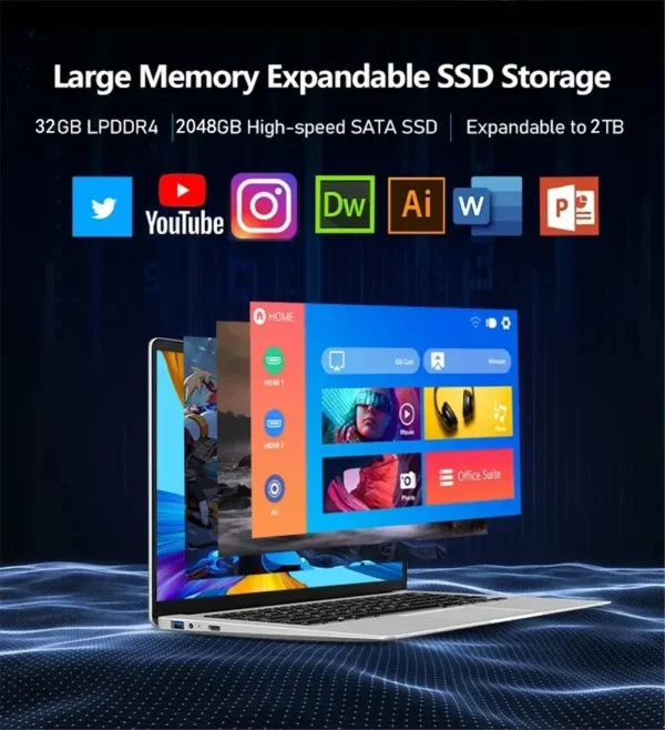 Leno 15.6'' Office Laptop 32GB DDR4 1024GB SSD Windows 11 N5095 Notebook Computer IPS FHD 1080P Display 5G/2.4Ghz WiFi USB 3.0 - Image 6