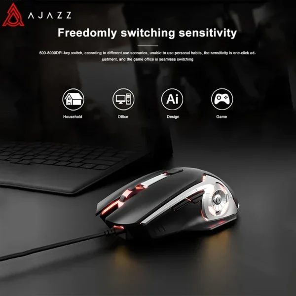 AJAZZ AJ120 Gaming Mouse Wired USB 6 Buttons 8000DPI Optical Mute E-sports Game Mouse Laptop computer office PC Accessories gift - Image 5