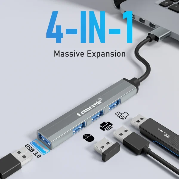 Lemorele 120cm 4Ports USB HUB OTG USB A 3.0 Adapter Multi Splitter Adapter Laptop Accessories For Xiaomi Lenovo Macbook Pro - Image 2