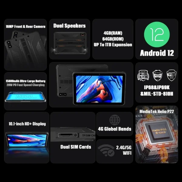 Original HOTWAV R5 Rugged Tablet 15600mAh Android 10.1 Inch HD+ Pad 4GB 64GB Octa Core 16MP Dual SIM GPS Global Version Tablets - Image 2