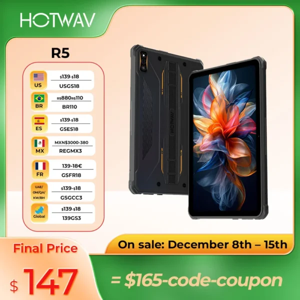 Original HOTWAV R5 Rugged Tablet 15600mAh Android 10.1 Inch HD+ Pad 4GB 64GB Octa Core 16MP Dual SIM GPS Global Version Tablets
