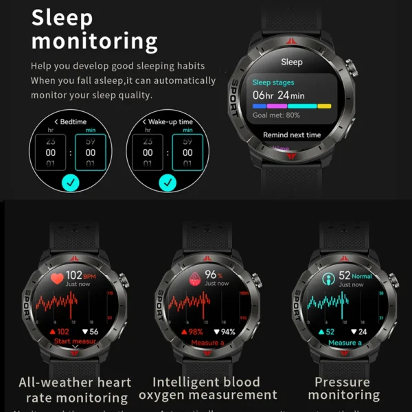 New Built-in GPS Smart Watch 1.43" Amoled HD Display Compass LED Light Outdoor Sports 410mAh Large Battery BT Call SmartWatch - Image 6