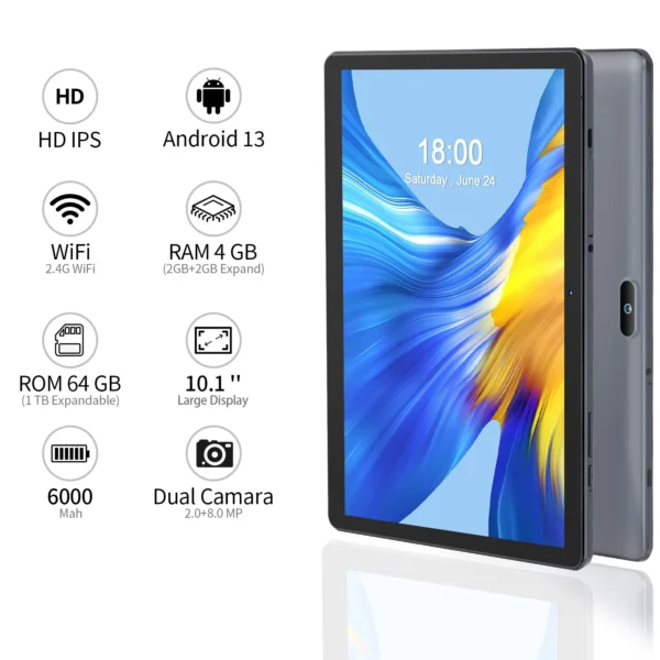 PRITOM 10 Inch Tablet PC with SIM Slot Android 13 64 GB Quad Core Touch Screen WiFi GPS Support 3G Phone Call - Image 4