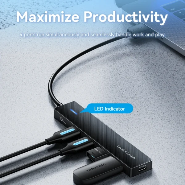 Vention Usb Hub 4 Port ABS Hub USB 3.2 10Gbps for Laptop Multi Splitter Adapter For Xiaomi Macbook PC Computer Accessories - Image 3