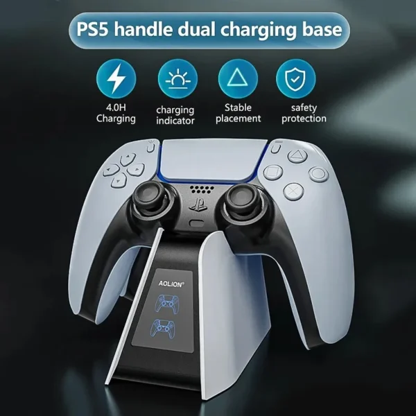 Aolion Dual Fast Charger for Playstation 5 Controller Charger Station Charging Cradle Dock Station With LED for PS5 Gamepads - Image 2