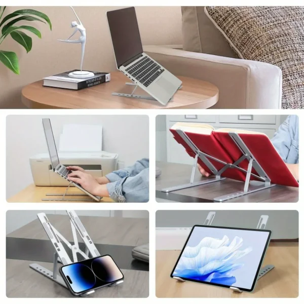 Adjustable Aluminum Laptop Stand - 6-Level Height, Foldable & Portable Design For 8-16” Laptops, Enhanced Ventilation & Heat - Image 6