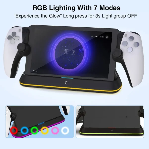 Charging Dock Station for Playstation Portal, Charger Stand for Ps Portal with RGB Light and USB C Charging Cable - Image 2