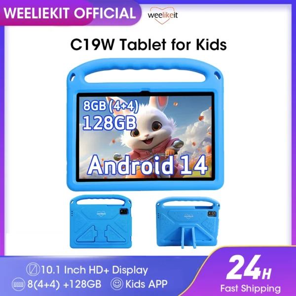 weelikeit C19W 2024 Tablet for Kids Android 14 10.1" 8GB 128GB Octa Core Children Tablets Educational Learning 6000mAh Kids APPs
