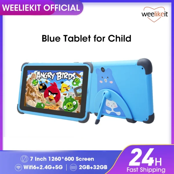 Used Tablets 7'' Android 11 Children Tablet 2GB 32GB 4-Core Tablet for Kids 1024x600 IPS Dual Wifi 5G 3000mAh with Tab Holder