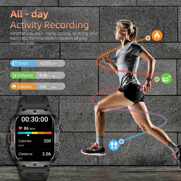 Smart Watch For Men, 1.96'' Large Touch Screen Smartwatch (Answer/Make Call), Fitness Watch Long Standby With 100+ Sports Modes - Image 3