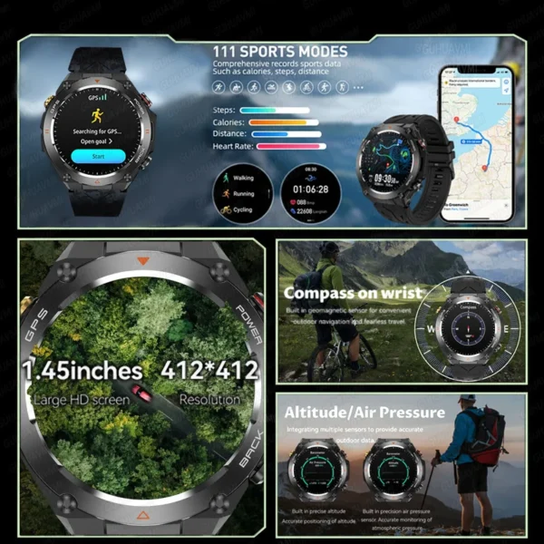 2024 New GPS Smart Watch 1.45" Ultra HD Display Built-in GPS & Compass Make/Receive Phone Calls Smart Bracelet 650mAh Battery - Image 2