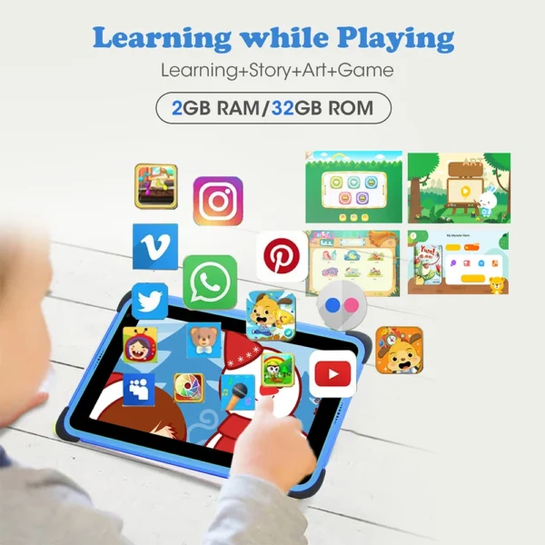 Used Tablets 7'' Android 11 Children Tablet 2GB 32GB 4-Core Tablet for Kids 1024x600 IPS Dual Wifi 5G 3000mAh with Tab Holder - Image 3