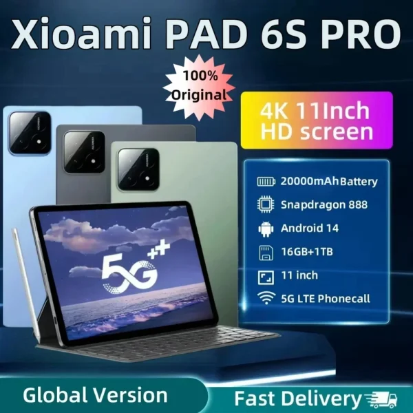 2024 New Original Xioami Pad 6S Pro Tablet 16GB+1T 20000mAh 11inch HD 4K Android 14 5G Dual SIM Phone Call WiFi GPS Tablet PC