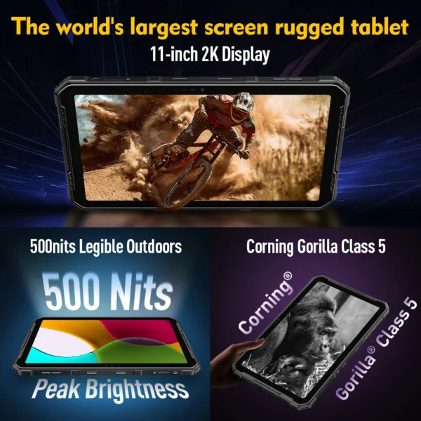Ulefone Armor Pad 2 Rugged Tablet, 11" 2K, 18600 mAh ,IP68/IP69K Android 13 NFC GPS 4G Tablet Up to16GB +256GB LED Camping light - Image 3