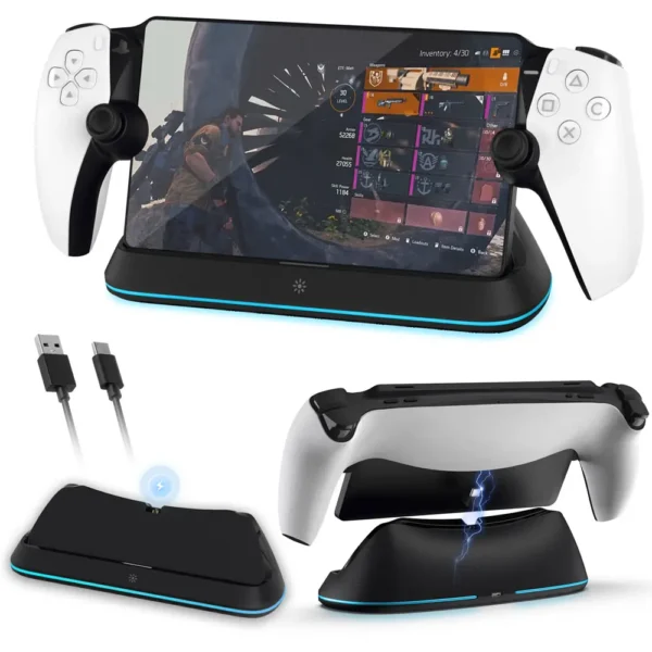 Charging Dock Station for Playstation Portal, Charger Stand for Ps Portal with RGB Light and USB C Charging Cable