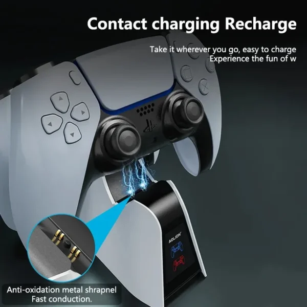 Aolion Dual Fast Charger for Playstation 5 Controller Charger Station Charging Cradle Dock Station With LED for PS5 Gamepads - Image 3