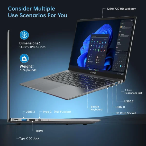 ACEMAGIC Gaming Notebook AMD Ryzen 7 5825U(Beat i7-1265U)Backlit Laptop Keyboard RAM 16GB NVME SSD 512GB 16.1" Full HD 1920x1080 - Image 3