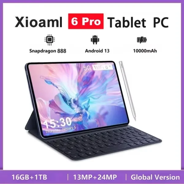 2024 NEW Pad 6 Pro Android Tablet PC Android12 16GB 1TB 5G Dual SIM Phone Call GPS Bluetooth WiFi Google Tablette PC Mi Tab