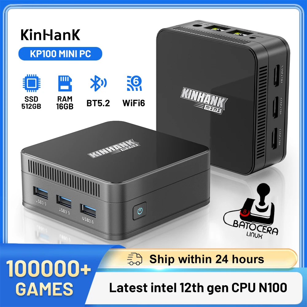 KINHANK Super Console KP100 Video Game Console 16GB DDR5 Batocera 100000+ Games 70+Emulators for SS/WII/GC/MAME/PS3/PS2/Arcade