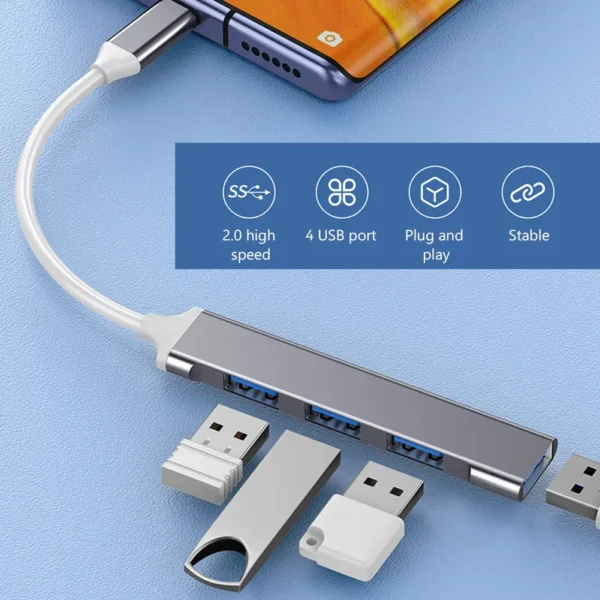 4 Port Multi Splitter Adapter OTG USB C HUB USB Type C 3.0 2.0 for Lenovo Huawei Xiaomi Macbook Pro 15 Air Pro Accessories - Image 3
