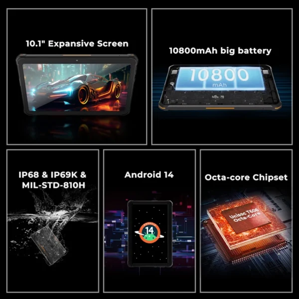 2024 original HOTWAV R8 Rugged Tablets Android 14 10.1''+10800mAh 5MP+13MP Camera tablets 4GB+128GB 10.1" screen tablet Global - Image 2