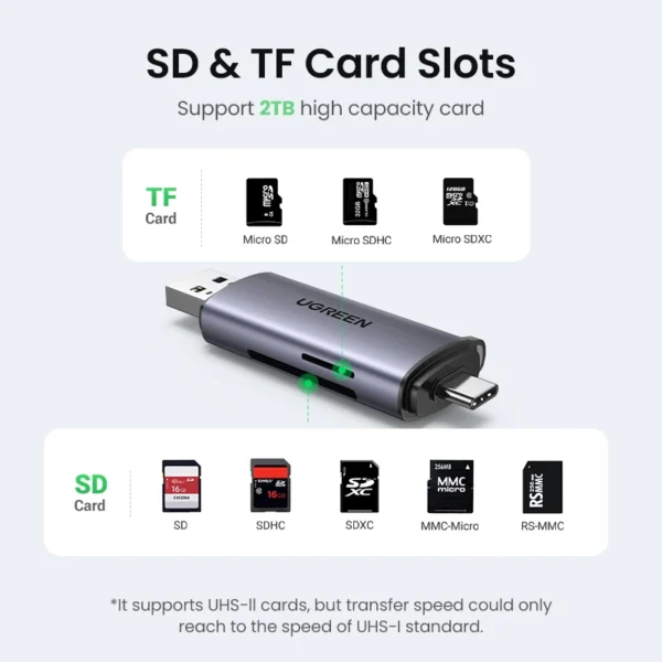 UGREEN Card Reader USB3.0&USB C to SD MicroSD TF Thunderbolt 3 for PC Laptop Accessories Smart Memory Cardreader SD Card Adapter - Image 3