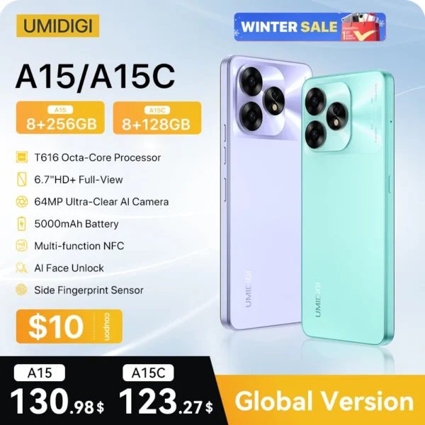 UMIDIGI A15, A15C Smartphone NFC Android 13 ,6.7" FHD+Screen, 8GB 256GB, 64MP Camera,5000mAh 20W Fast Charging Mobile phone