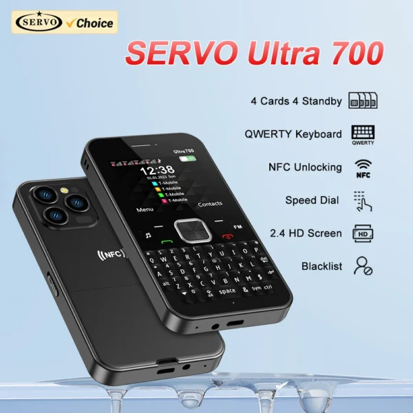 SERVO Ultra700 QWERTY 4 SIM Standby Mobile Phone 2G GSM Flashlight Call Recording Speed Dial 2.4" Telephones NFC Access Unlock