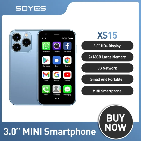 SOYES XS15 Ultra-thin 3.0Inch Small Phone 2GB+16GB Android 8.1 Dual SIM Standby 3G Mini Smartphone 1000mAh Wifi GPS Mobile Phone