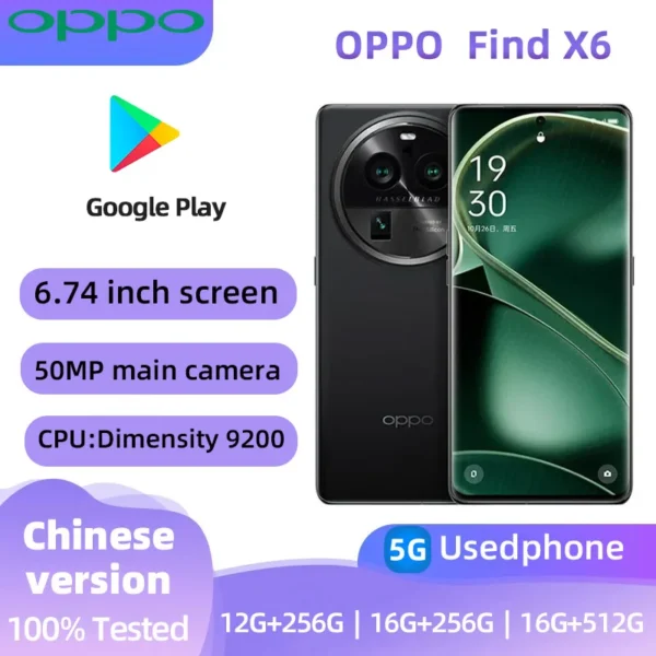 Oppo Find X6 5G Mobile Phone Android CPU Dimensity 9200 6.74inches ROM 256GB 50.0MP Camera 80W Charge 4800mAh used phone