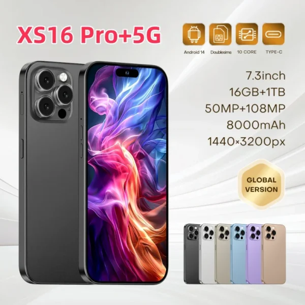 Original For Brand 16GB+1TB For Smartphone 7.3 inch XS16 Pro+ Full Screen 4G 5G Cell Phone 8000mAh Mobile Phones Global Version﻿