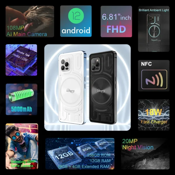 Unihertz Luna Smartphone Rhythm Ambient LED strip Music Phone 8GB RAM 256GB ROM 108MP G99 Mobile Phone Night Vision Cellphone - Image 2