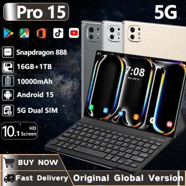 2025 Pro 15 Tablet Android 15 Global Tablets Version Original Tablet PC 10.1inch HD Pad 16GB+1TB 10000mAh 5G Dual SIM WiFi GPS