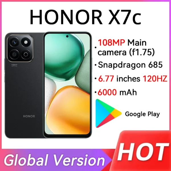 Global Version HONOR X7c 4G Mobile Phone Snapdragon 685 6.77" 120Hz IPS LCD Display 108MP Dual Camera 6000mAh Long Battery IP64