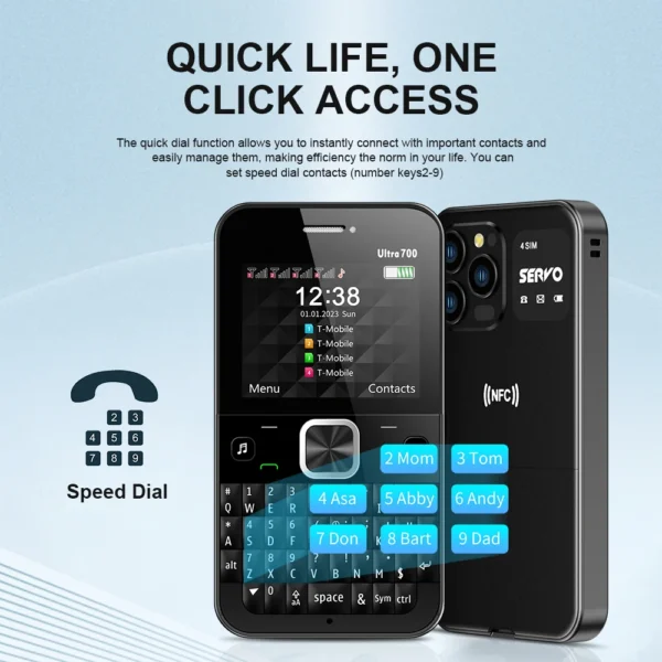 SERVO Ultra700 QWERTY 4 SIM Standby Mobile Phone 2G GSM Flashlight Call Recording Speed Dial 2.4" Telephones NFC Access Unlock - Image 5